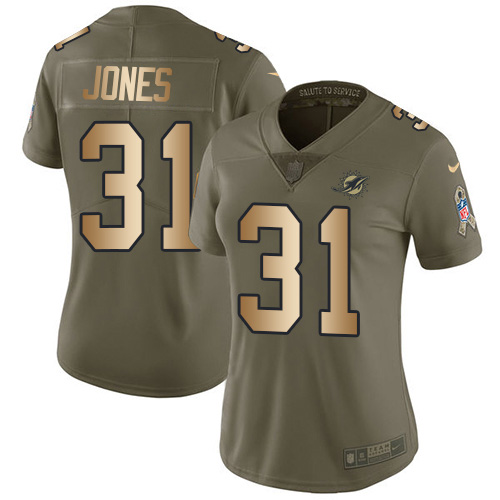 Nike Miami Dolphins #31 Byron Jones Olive Gold Women Stitched NFL Limited 2017 Salute To Service Jersey